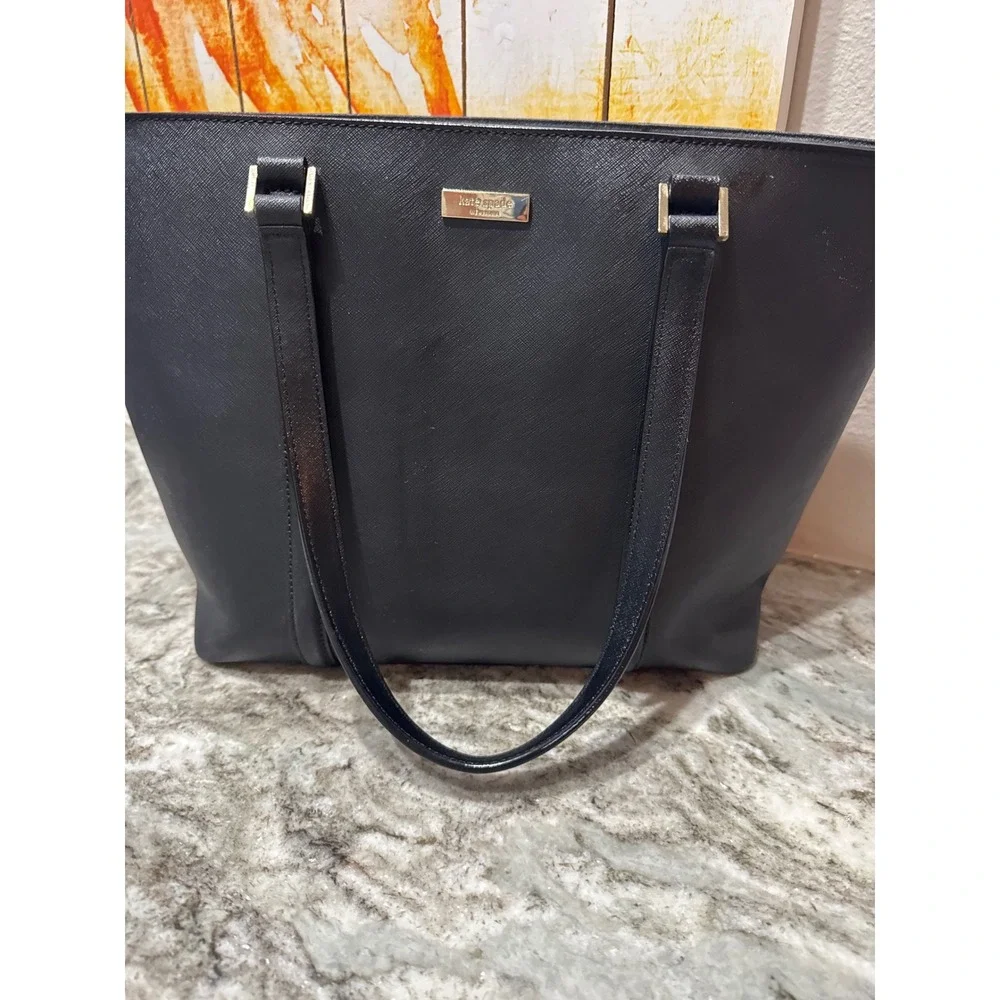 Saffiano Kate Spade Newbury Lane tote black leather bag with gold hardware‎